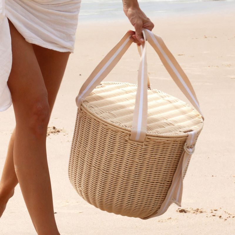 Round Picnic Cooler Basket Le Weekend Natural 